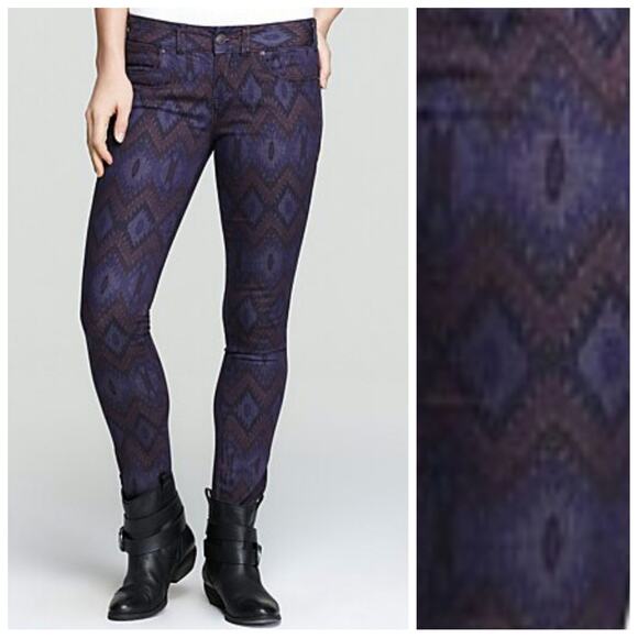 Free People Women's Millennium Ikat Print Skinny Jeans Size 25 Aztec Tribal Boho - Picture 1 of 7